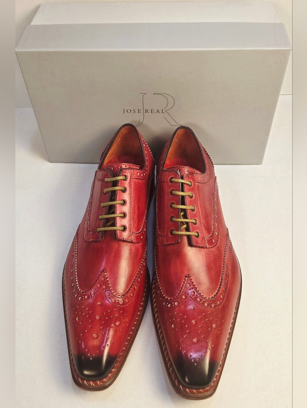 Jose Real Red Leather Wingtip Derby Shoes for Men